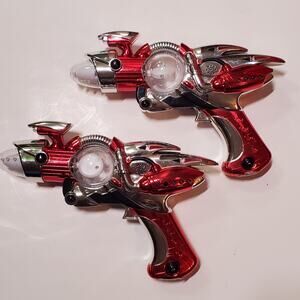 Lot Of 2 11" Super Spinning Space Blaster Red and Silver Tested working